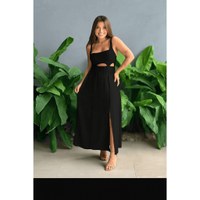 Vestido com Fenda na Perna e decote quadrado Têndencia 2025