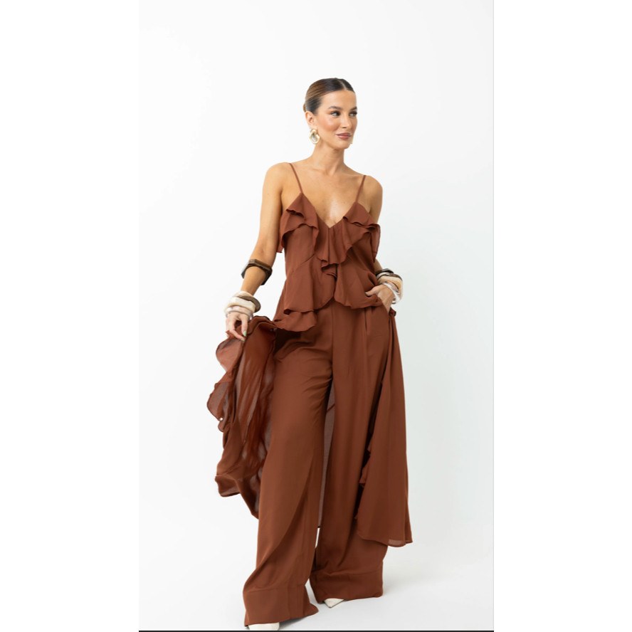 Conjunto 2 Pecas Bata Longa Boho Chic com alças reguláveis tendencia 2026