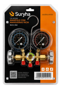 Manifold 5/16  (R410/32/134/22) Com Mangueiras 90cm Suryha