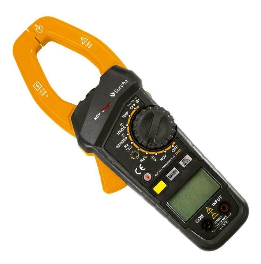 Alicate Amperímetro Digital Suryha True RMS Mede AC/DC 1000A