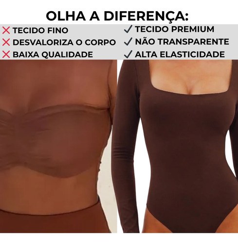 Body Feminino Manga Longa Modelador Collant Basico Luxo
