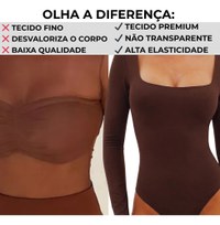 Body Feminino Manga Longa Modelador Collant Basico Luxo