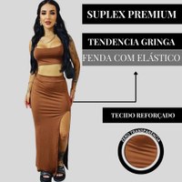 Kit Saia Longa Fenda Cropped Elegante Gringa Suplex Premium
