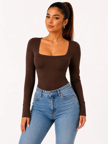 Body Feminino Manga Longa Decote Elegante Inverno Luxo
