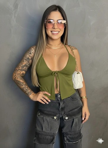 Cropped Cortininha C/ Bojo Costas Semi Aberta Sexy Blogueira