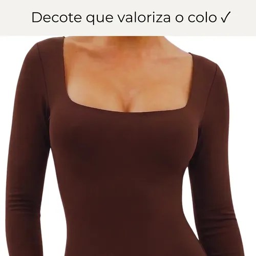 Body Feminino Manga Longa Modelador Collant Basico Luxo