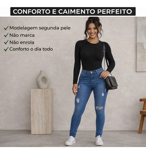 Body Feminino Manga Longa Segunda Pele Elegante Premium