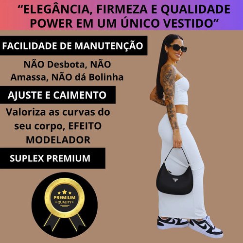 Conjunto Elegante Saia Longa Elegante Cropped Suplex Premium