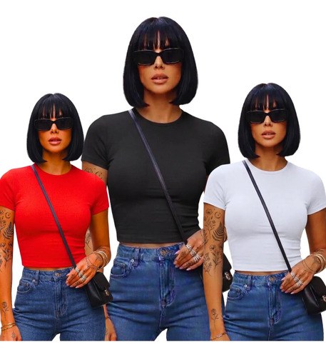 Cropped Feminino Baby Tee Over Algodão Manga Curta Casual