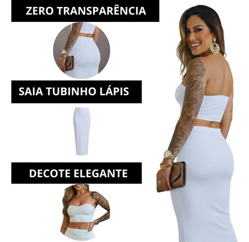Conjunto Elegante Saia Longa Elegante Cropped Suplex Premium