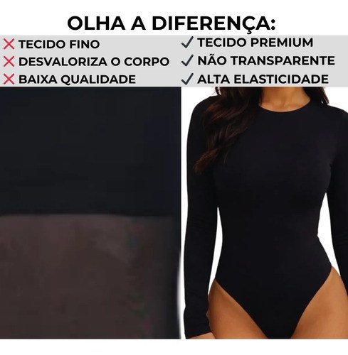 Body Feminino Manga Longa Segunda Pele Elegante Premium