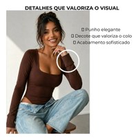 Body Feminino Basico Manga Longa Gola Quadrada Segunda Pele