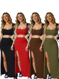 Conjunto Feminino Saia Longa com Fenda + Cropped Suplex Premium