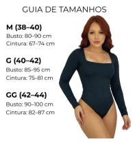 Body Manga Longa Gola Quadrada Modelador Segunda Pele