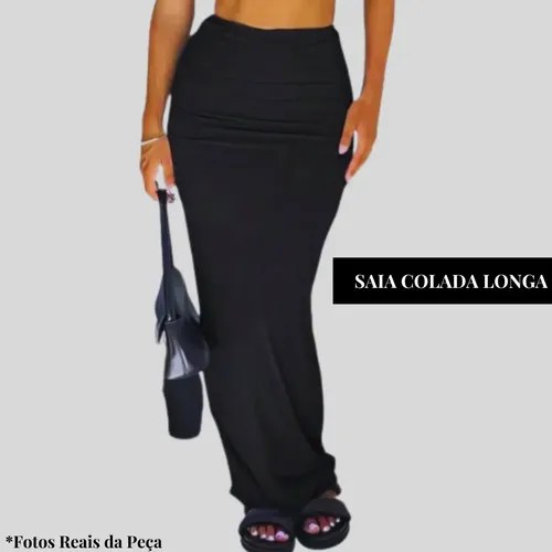 Conjunto Feminino Saia Longa Cropped Elegante Suplex Premium