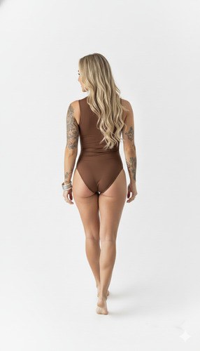 Body Feminino Regata Suplex Power Básica Marrom Vazado