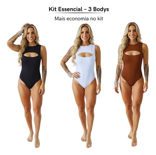Kit 3 Body Feminino Basico Elegante Modelador Polimicro