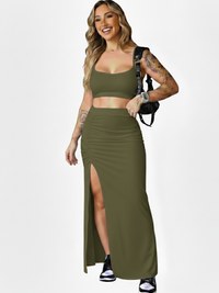 Conjunto Feminino Saia Longa com Fenda + Cropped Suplex Premium