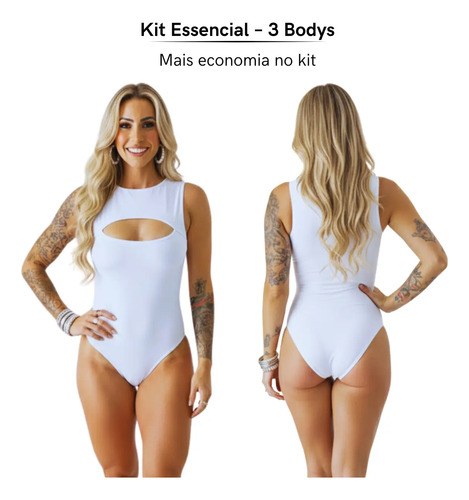 3 Body Feminino Basico Elegante Luxo Decote Suplex Premium
