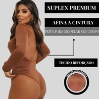 Body Feminino Elegante Manga Longa Costa Aberta Suplex Luxo