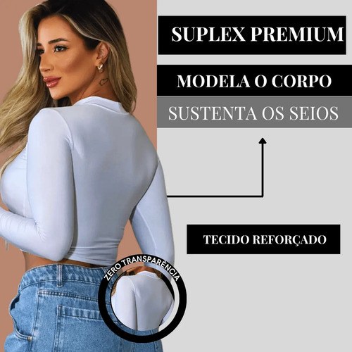 Cropped Manga Longa Vazado Com Dedeira Gringa Suplex Premium