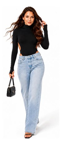 Body Feminino Manga Longa Gola Alta Costa Aberta Premium