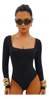 Body Feminino Manga Longa Decote Elegante Inverno C/forro