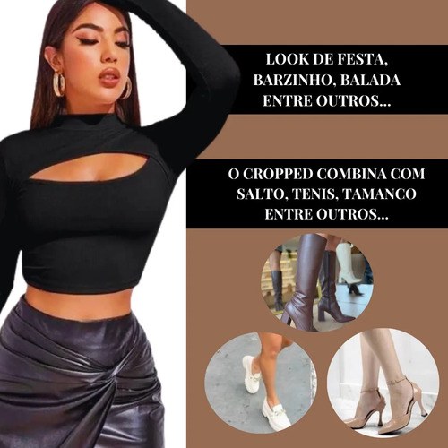 Cropped Manga Longa Vazado Com Dedeira Gringa Suplex Premium