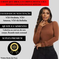 Body Feminino Elegante Manga Longa Costa Aberta Suplex Luxo