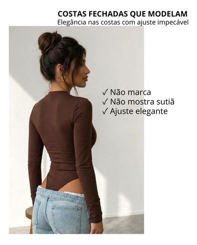 Body Feminino Basico Manga Longa Gola Quadrada Segunda Pele