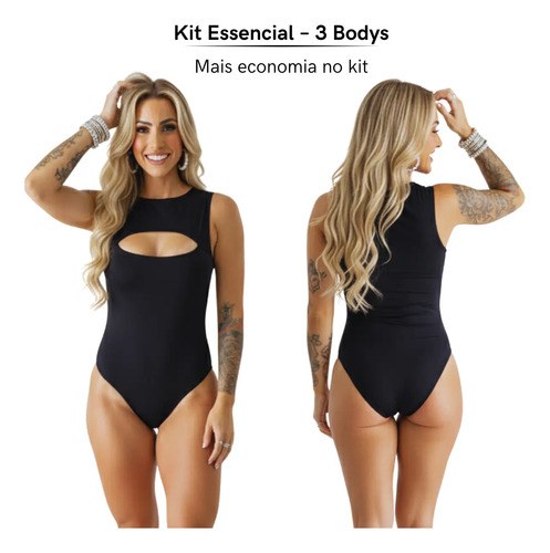 3 Body Feminino Basico Elegante Luxo Decote Suplex Premium