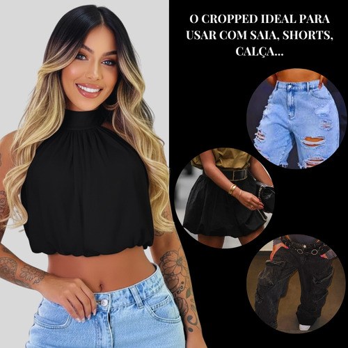 Cropped Balonê Feminino Soltinho Confortável Estiloso Marrom