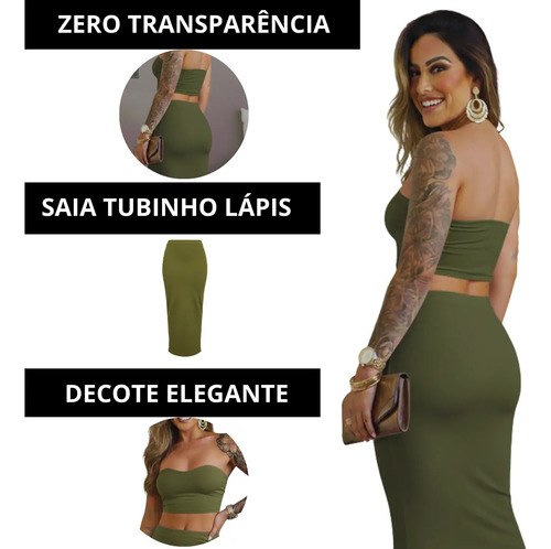 Conjunto Saia Longa Modeladora Gringa+ Top Faixa Suplex Luxo