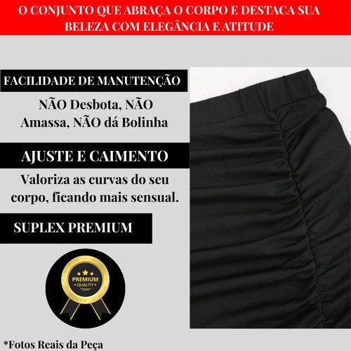 Kit Saia Longa Fenda Cropped Elegante Gringa Suplex Premium