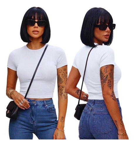 Kit 3 Cropped Blusa Básica Manga Curta Oversized Tshirt Lisa