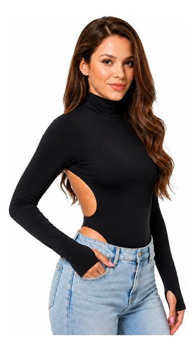 Body Feminino Manga Longa Gola Alta Costa Aberta Premium