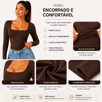 Body Feminino Manga Longa Decote Elegante Inverno Luxo