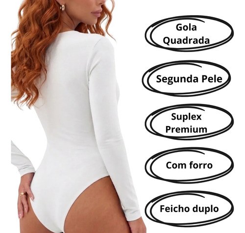 Body Feminino Manga Longa Segunda Pele Basico Elegante Luxo