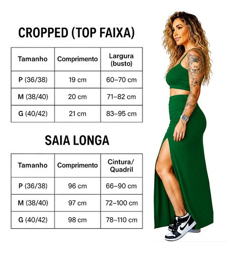 Conjunto Feminino Cropped Saia Longa Fenda Lateral Elegante