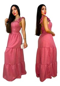 Vestido Longo 3maria Linho Lacinho No Ombro Linha Premium