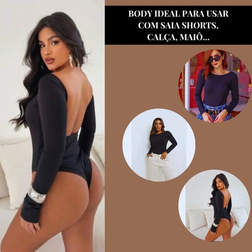Body Feminino Modelador Manga Longa Costa Nua Moda Premium