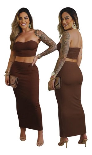 Conjunto Saia Longa Modeladora Gringa+ Top Faixa Suplex Luxo