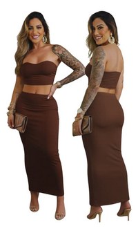 Conjunto Saia Longa Modeladora Gringa+ Top Faixa Suplex Luxo
