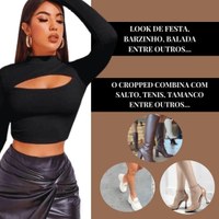 Cropped Gringa Gola Alta Manga Longa Blusinha Dedeira Luxo