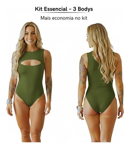 Kit 3 Body Feminino Básico Modelador Polimicro Confortável