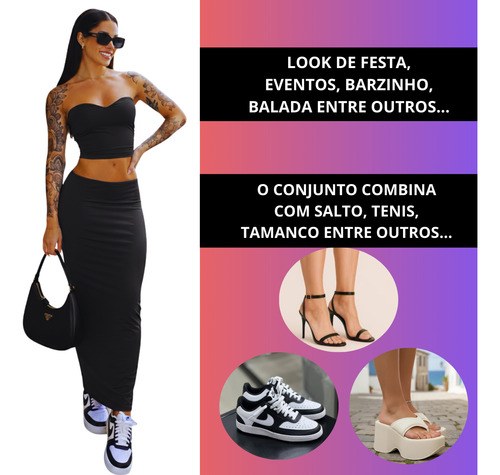 Conjunto Saia Longa Modeladora Gringa+ Top Faixa Suplex Luxo