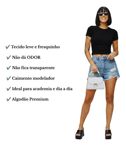 Cropped Baby Tee Feminina Blusa Básica Algodão Manga Curta