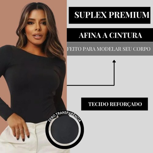 Body Feminino Modelador Manga Longa Costa Nua Moda Premium