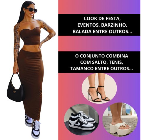 Conjunto Saia Longa Modeladora Gringa+ Top Faixa Suplex Luxo