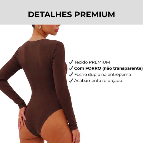 Body Feminino Manga Longa Modelador Collant Basico Luxo